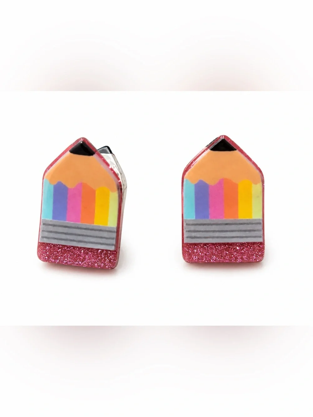 Multicolor Pencil-Shaped Kids Hair Clips in Pink Glitter
